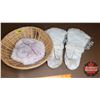 Image 2 : White Leather Beaded Mittens w/White Beaded Fur Clad Hat & Basket