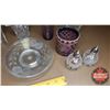 Image 2 : Tray Lot: Juice Set, S&P, Pinwheel Crystal Basket, etc