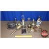 Image 1 : Tray Lot: Brass Grouping (Horn, Lamp, Oiler, etc) & Antique Flower Press