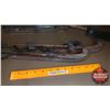 Image 2 : Tray Lot: Coal Oil Mini Lamp, Glass Tea Pot, Glass Rolling Pin, etc + Antique Bob Skates