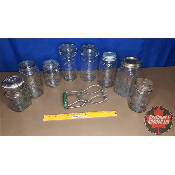 Tray Lot: Sealer Jars (8) & Lifter