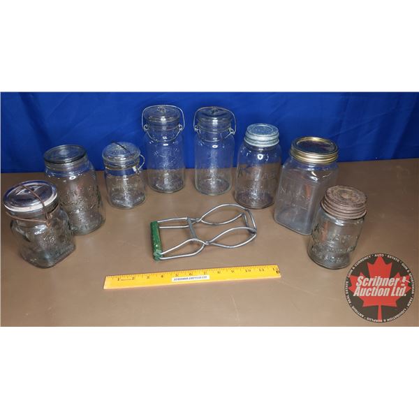 Tray Lot: Sealer Jars (8) & Lifter