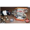 Image 3 : Tray Lot: Cows, Rocking Horse, Piggy Bank, S&P, Forks, Tongs, "Rileys Toffee" Mini Hammer, etc