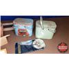 Image 2 : Coffee Lunch Boxes (2) & Grape Basket w/Pine Cone, Pencil Case, Photo Corners, etc