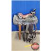 Image 1 : Dark Brown Floral Carved Parade Saddle w/Padded Seat & Various Nickel Spots (Circa 1950's-60's) Seat