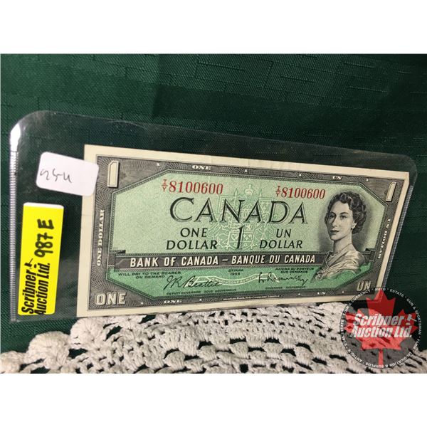 Canada $1 Bill 1954 : Beattie/Rasminsky #TY8100600