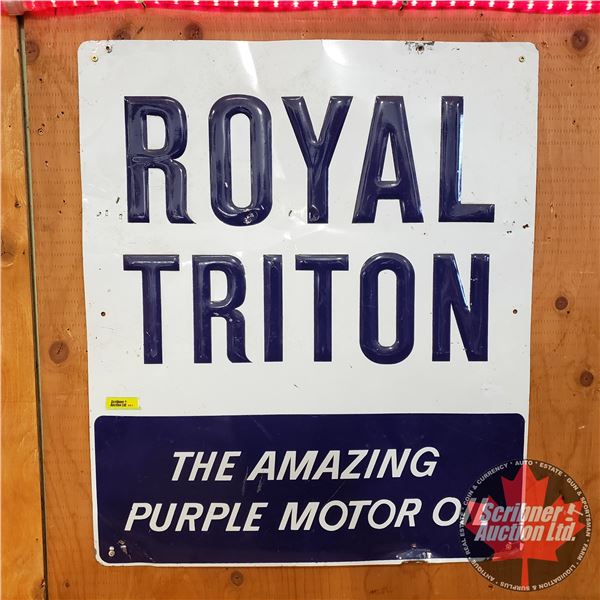 Single Sided Tin Sign : Vintage : Royal Triton - Station Sign (Embossed) (28"H x 24"W)