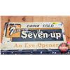 Image 1 : Single Sided Tin Sign : Vintage "Drink Cold 7-Up An Eye Opener" (Embossed) (9" x 19-1/2")
