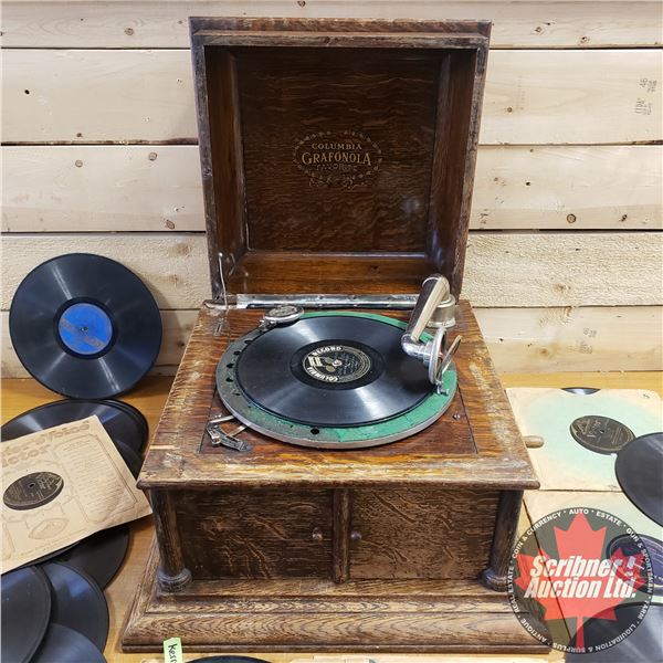 Columbia Grafonola Phonograph (Not Working) Comes With Variety of 78's