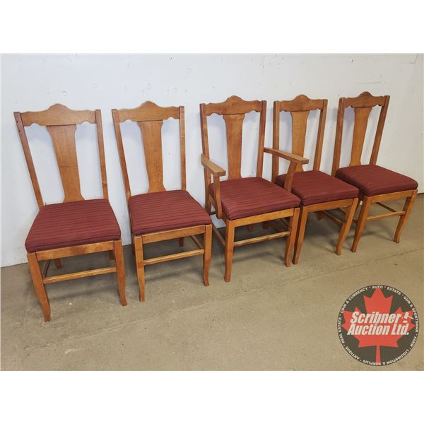 Wooden Chairs (5):  With Padded Burgundy Seats