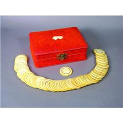 Lot of 47 Ivory Poker Chips in Velvet Box