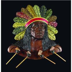 Oak Indian Chief Pipe Holder