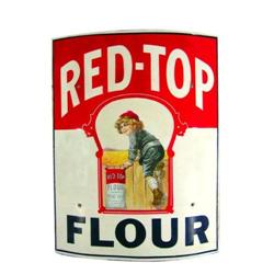 Rare Red Top Flour Curved Porcelain Sign