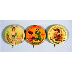 Three Celluloid Advertising Pinbacks