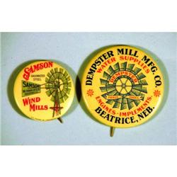 Two Celluloid Pinbacks for Wind Mills