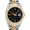 Image 1 : Rolex Mens 2 Tone Black Index Pyramid Diamond Bezel Datejust Wristwatch