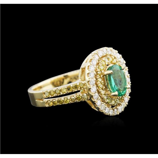 0.88 ctw Emerald and Diamond Ring - 14KT Yellow Gold