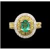 Image 2 : 0.88 ctw Emerald and Diamond Ring - 14KT Yellow Gold