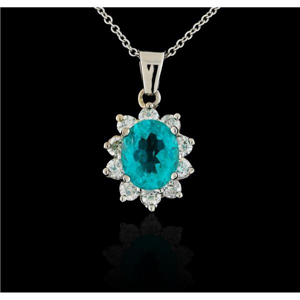 3.04 ctw Apatite and Diamond Pendant With Chain - 14KT White Gold