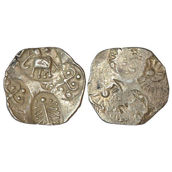 Ancient India: Archaic silver punch-marked coin, Godavari Valley region, 'Ashmaka Janapada', 1.38g