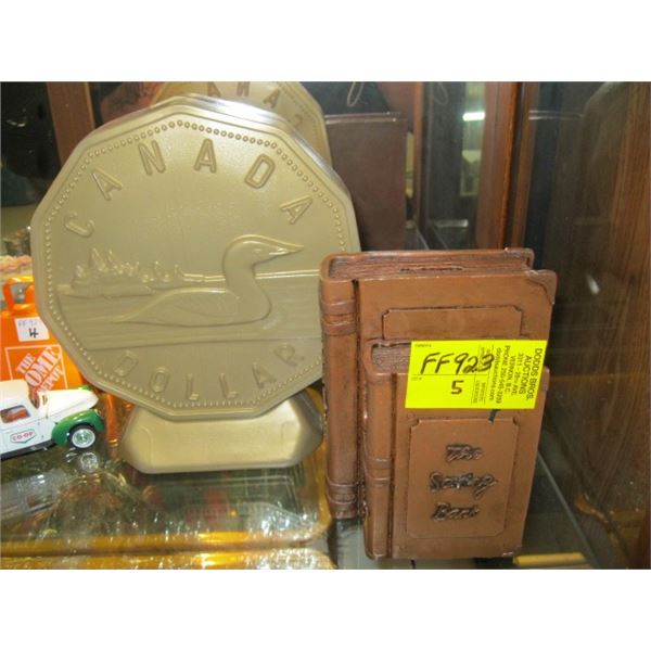 PLASTIC LOONY BANK & A CERAMIC SAVINGS BANK