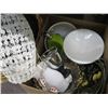 Image 2 : BOX AND BASKET OF GLASS WARE AND GARDENING ITEMS