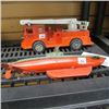 Image 1 : TOY PLASTIC FIRE TRUCK & WIND UP VINTAGE TOY SUBMARINE