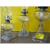 Image 2 : 3 VARIOUS SIZED GLASS OIL LAMPS WITH FLUES & A GLASS PAPER CLIP ORGANIZER