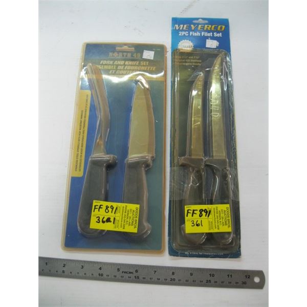 MEYERCO 2 PIECE FISH FILLET SET & NEW NORTH 49 FORK & KNIFE SET