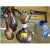 Image 1 : 3 DECANTERS W/STOPS, 1 POTTERY VASE & 1 CANDLE HOLDER