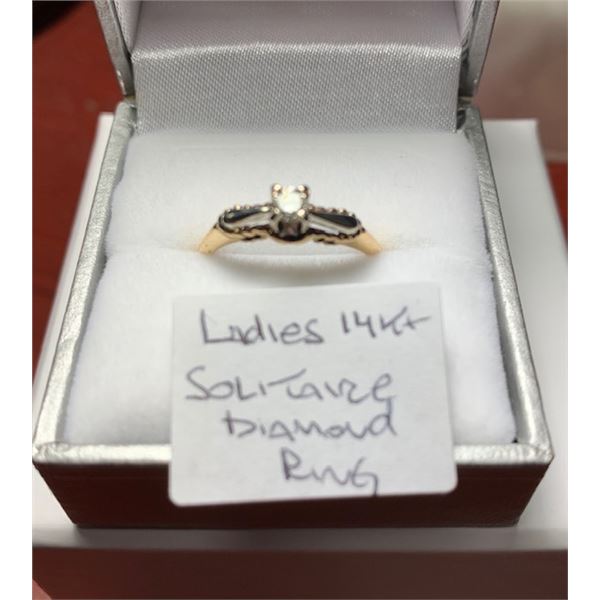 LADIES 14KT SOLITAIRE DIAMOND RING, SZ 7