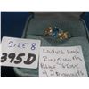 Image 2 : LADIES 10KT RING WITH BLUE STONE & 2 DIAMONDS, SZ 8