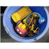 Image 2 : CHILD'S RIDING TOY, A TOY STOVE & BIN OF MISC. TOYS