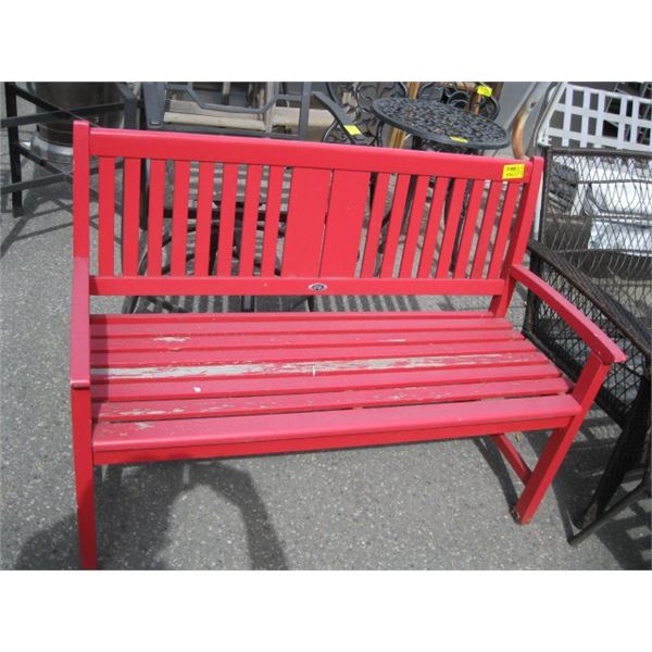 RED OUTDOOR WOOD BENCH