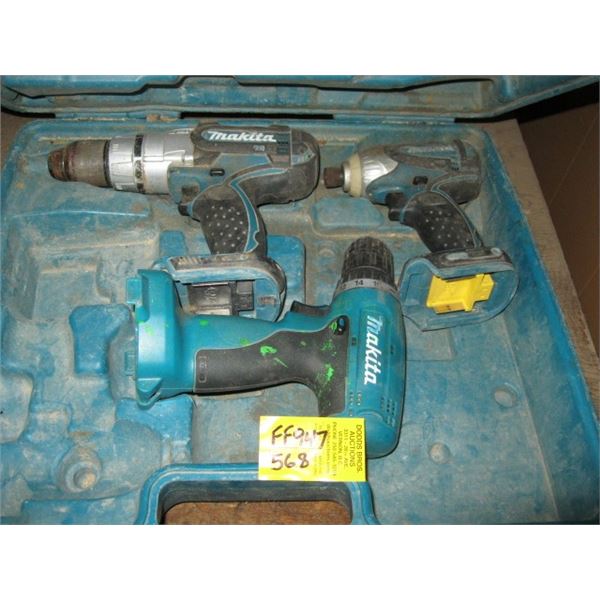 MAKITA CORDLESS DRILL SET WITH DRIVER, WORKS NOT BATTERY