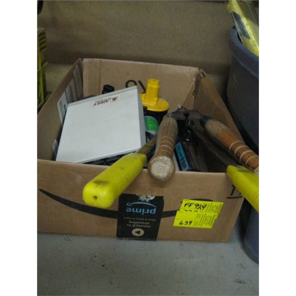 BOX W/PRUNING SHEARS & MISC.