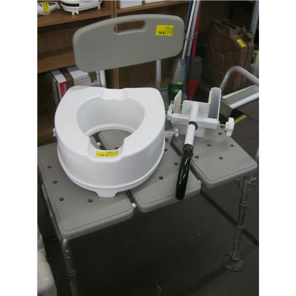 BATH CHAIR, A BATHTUB GRIP & A TOILET LIFT SEAT