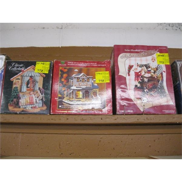 SANTA CHRISTMAS FIGURINE & 2 CHRISTMAS HOUSES