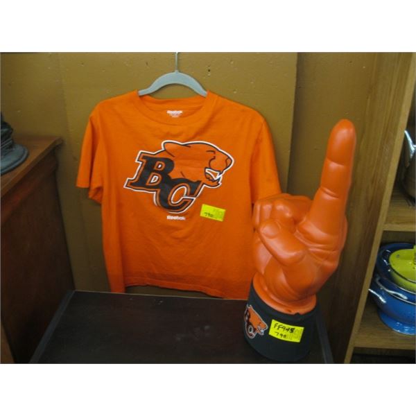 SMALL BC LIONS TSHIRT & A BC LIONS FINGER