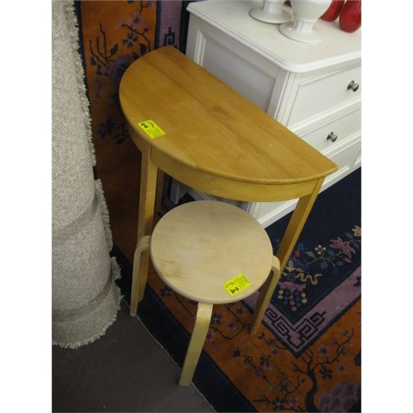 PINE HALF MOON TABLE WITH SMALL STOOL