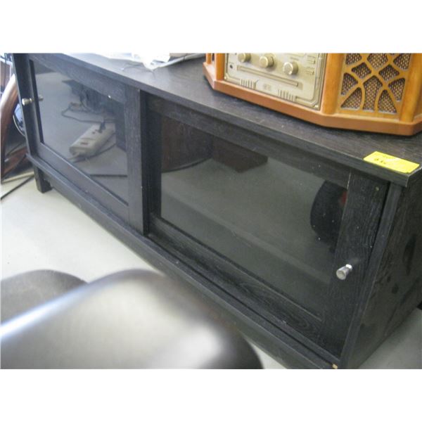 BLACK TV STAND WITH SLIDING DOORS