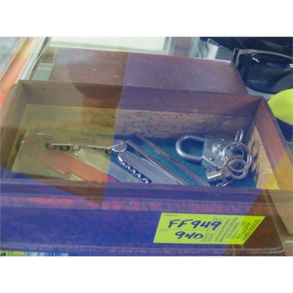 WOOD BOX OF COLLECTIBLES