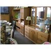 Image 1 : 3 PIECE OAK BEDROOM SET WITH LG. MIRRORED HEADBOARD, MIRRORED DRESSER & HIGHBOY DRESSER