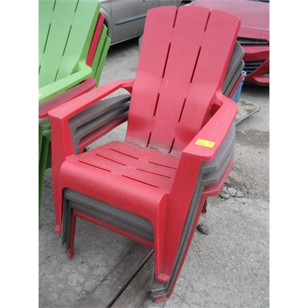 2 RED & 2 BROWN ADIRONDACK LOOK CHAIRS