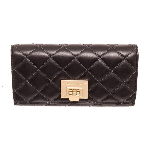 Michael Kors Black Astrid Leather Flap Lock Wallet