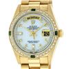 Image 5 : Rolex Mens 18K Yellow Gold MOP String Diamond & Emerald President Wristwatch