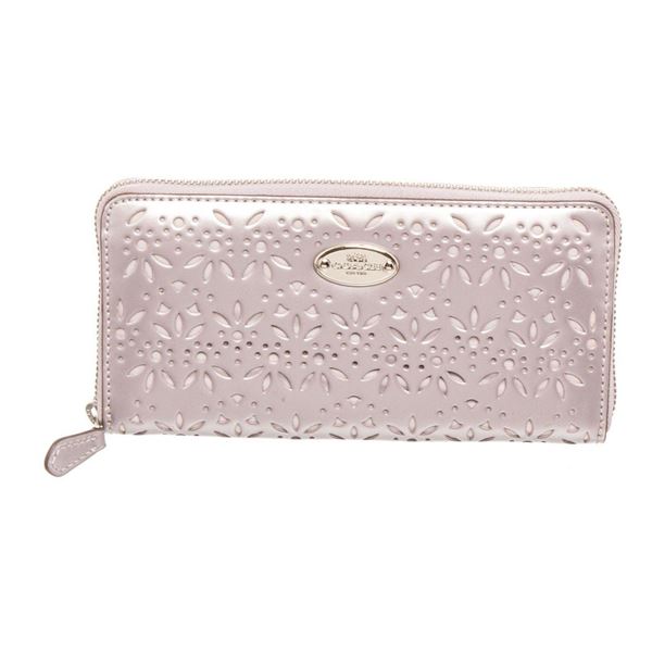 Coach Silver Leather Eyelet Accordian Zippy Wallet