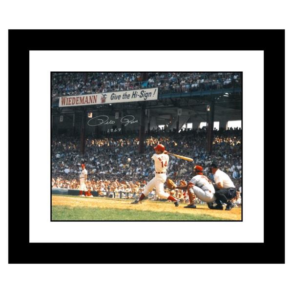 "Rose Hitting in Crosley Field" Framed Archival Photograph Featuring Pete Rose T