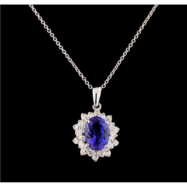 3.40 ctw Tanzanite and Diamond Pendant With Chain - 14KT White Gold