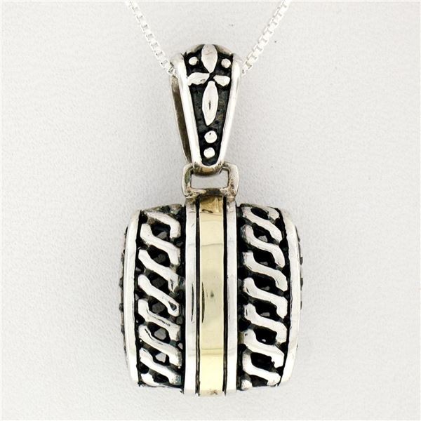 14k Yellow Gold & Sterling Silver Designer Plain Open Puffed Pendant Necklace